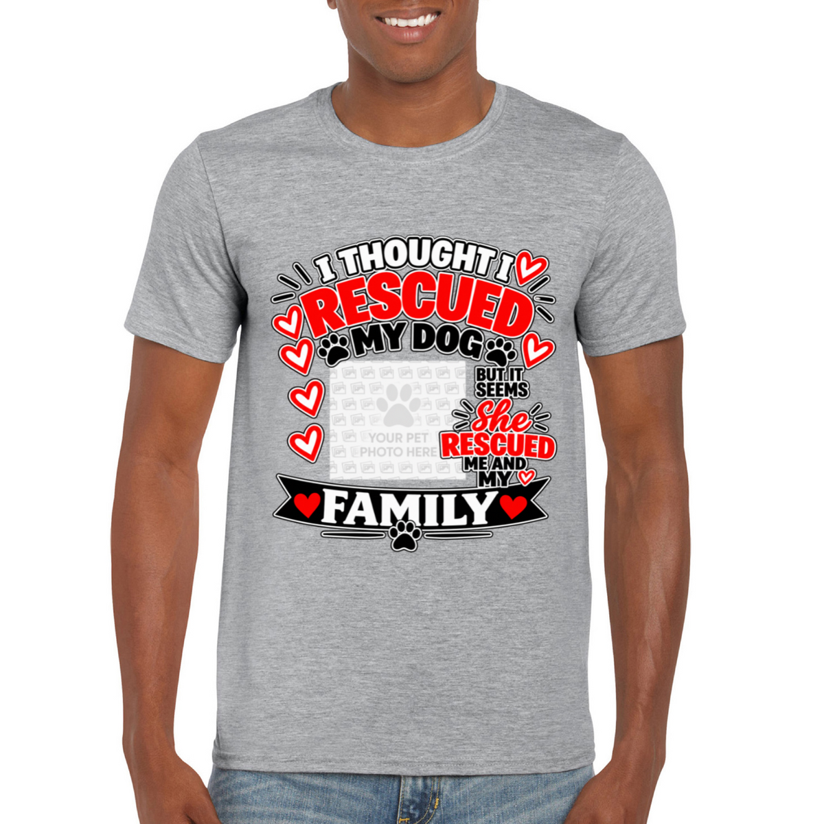 Personalised I Thought I Rescued My Dog – He T-Shirt – Custom Dog Photo & Name