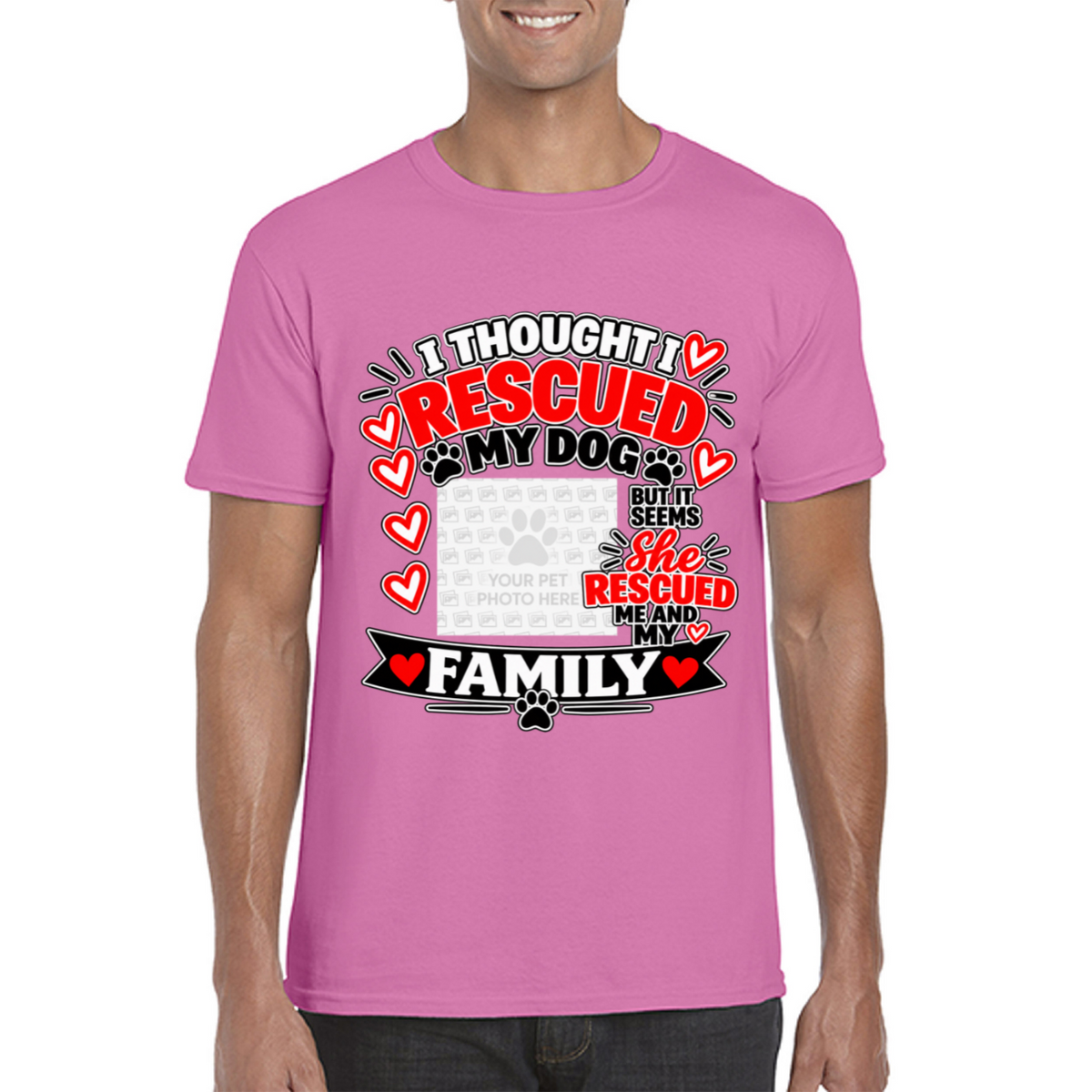 Personalised I Thought I Rescued My Dog – He T-Shirt – Custom Dog Photo & Name