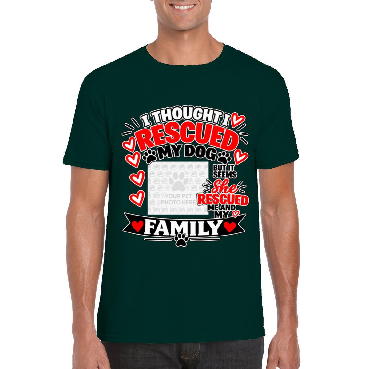 Personalised I Thought I Rescued My Dog – He T-Shirt – Custom Dog Photo & Name