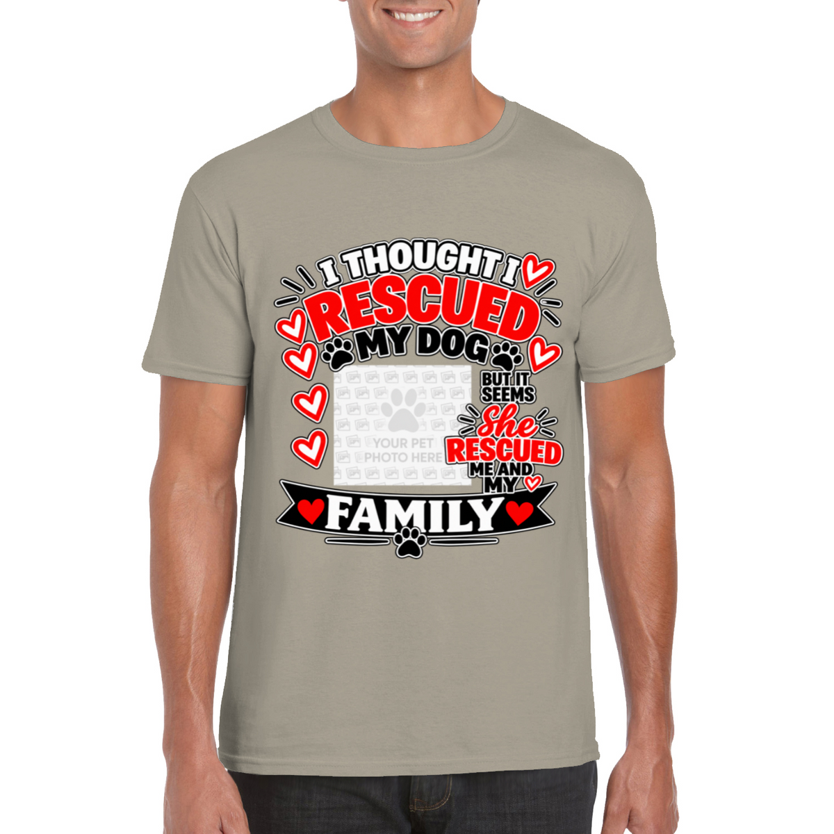 Personalised I Thought I Rescued My Dog – He T-Shirt – Custom Dog Photo & Name