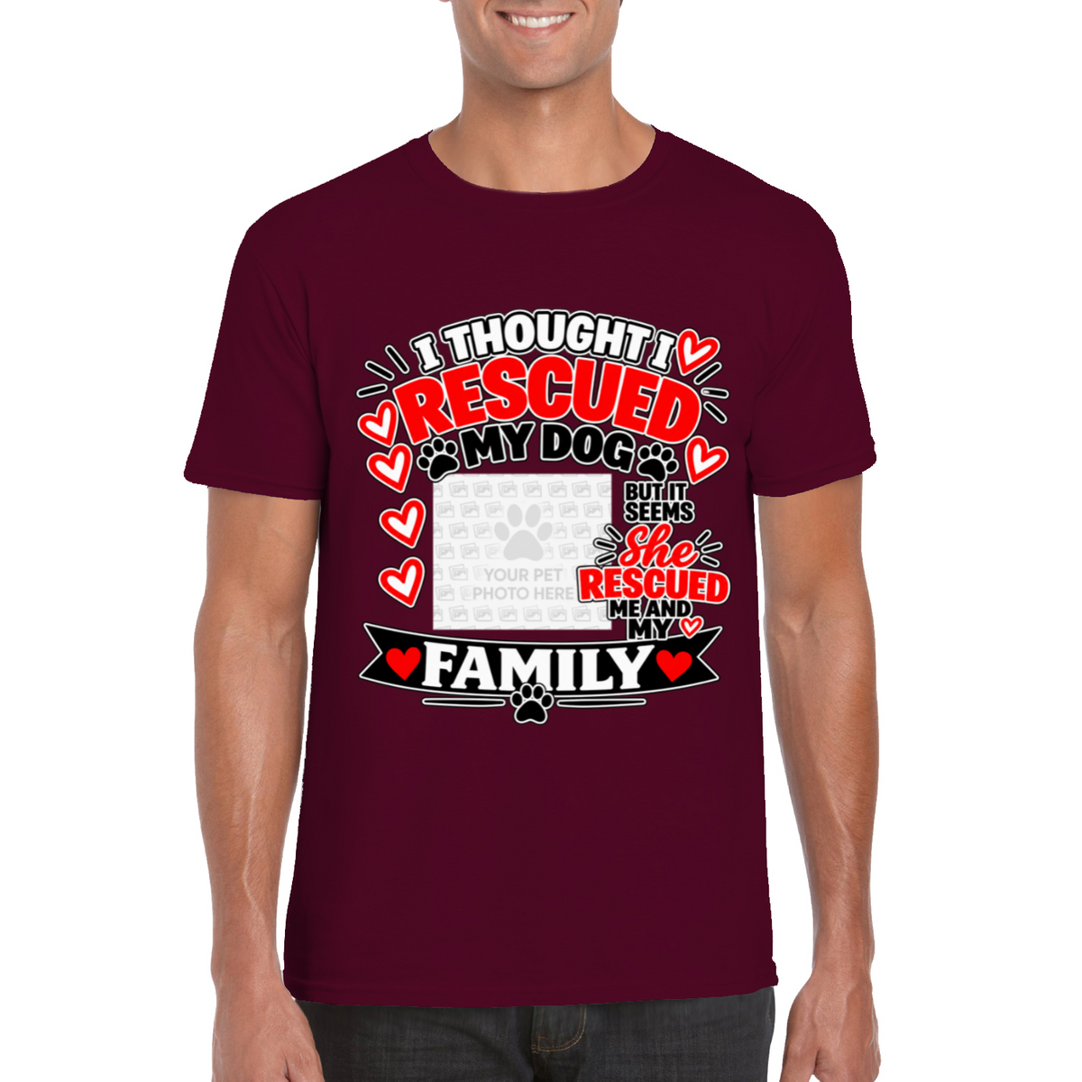 Personalised I Thought I Rescued My Dog – He T-Shirt – Custom Dog Photo & Name