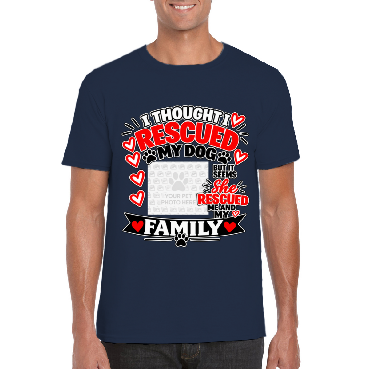 Personalised I Thought I Rescued My Dog – She T-Shirt – Custom Dog Photo & Name