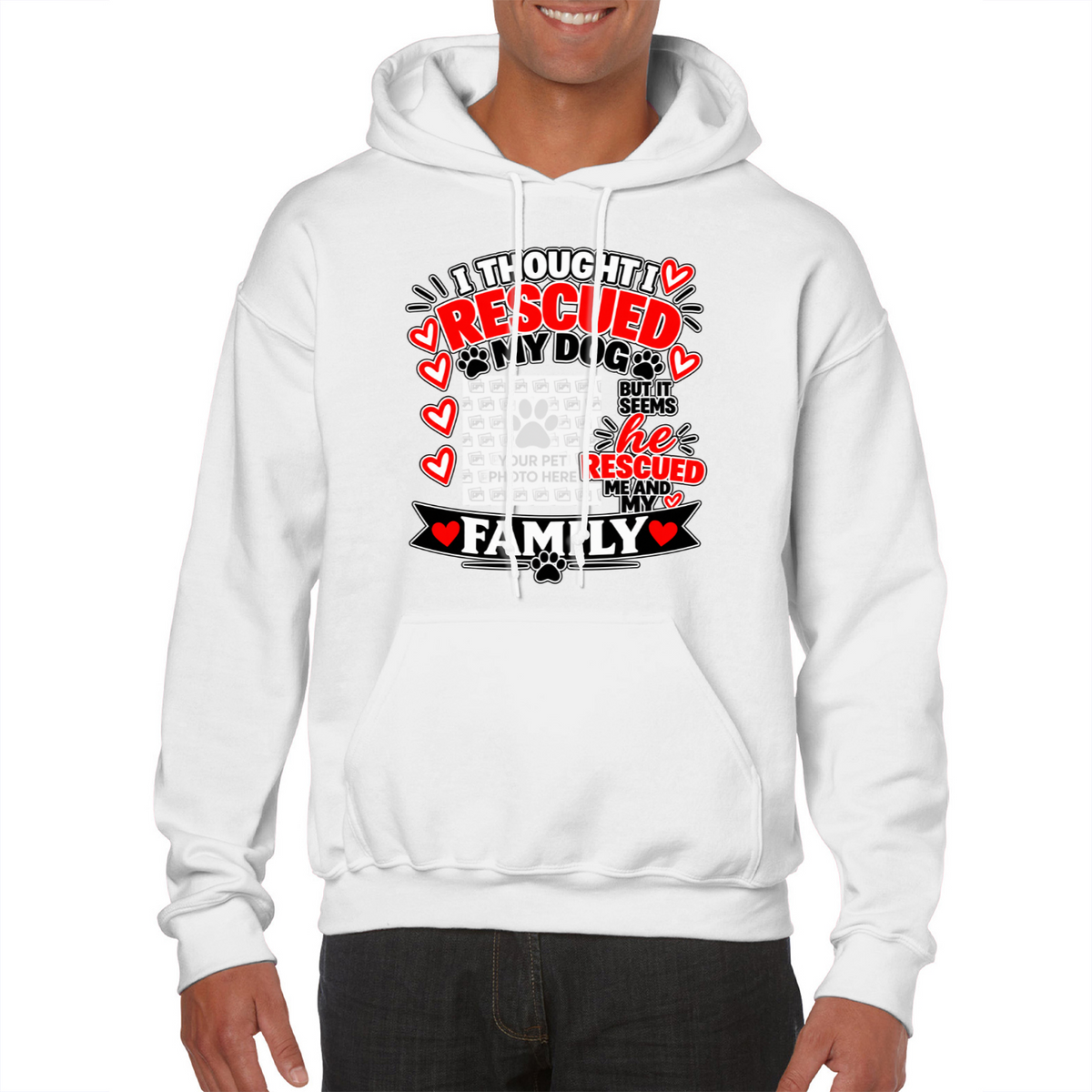 Personalised I Thought I Rescued My Dog – He Hoodie – Custom Dog Photo & Name