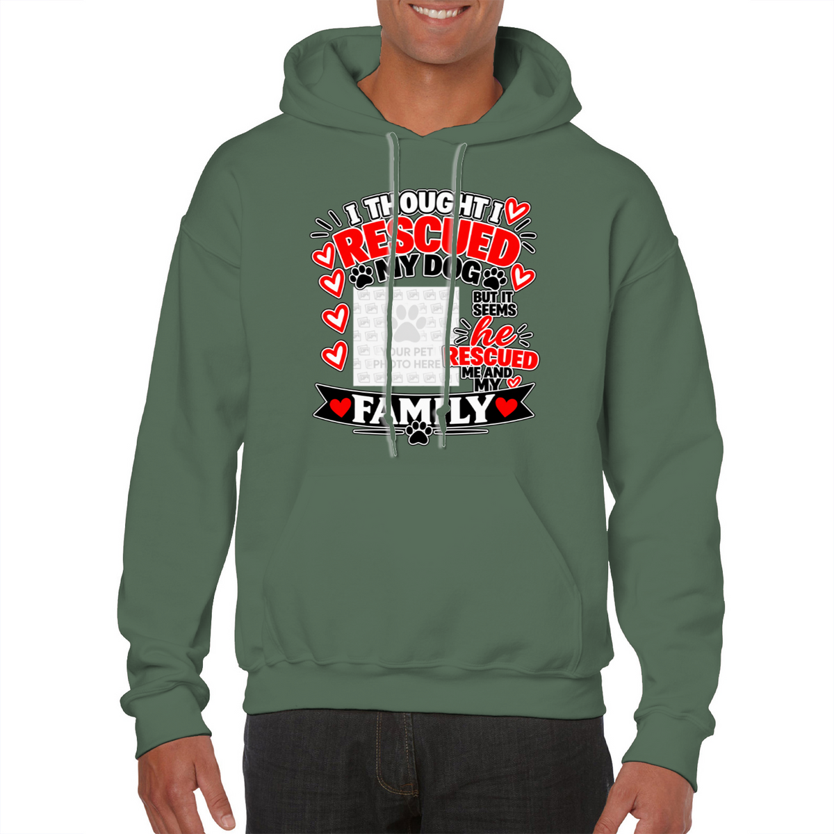 Personalised I Thought I Rescued My Dog – He Hoodie – Custom Dog Photo & Name