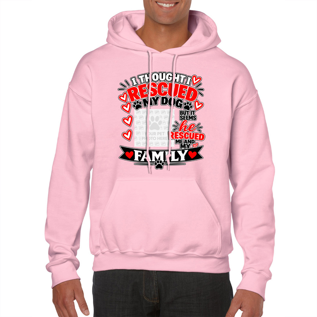 Personalised I Thought I Rescued My Dog – He Hoodie – Custom Dog Photo & Name
