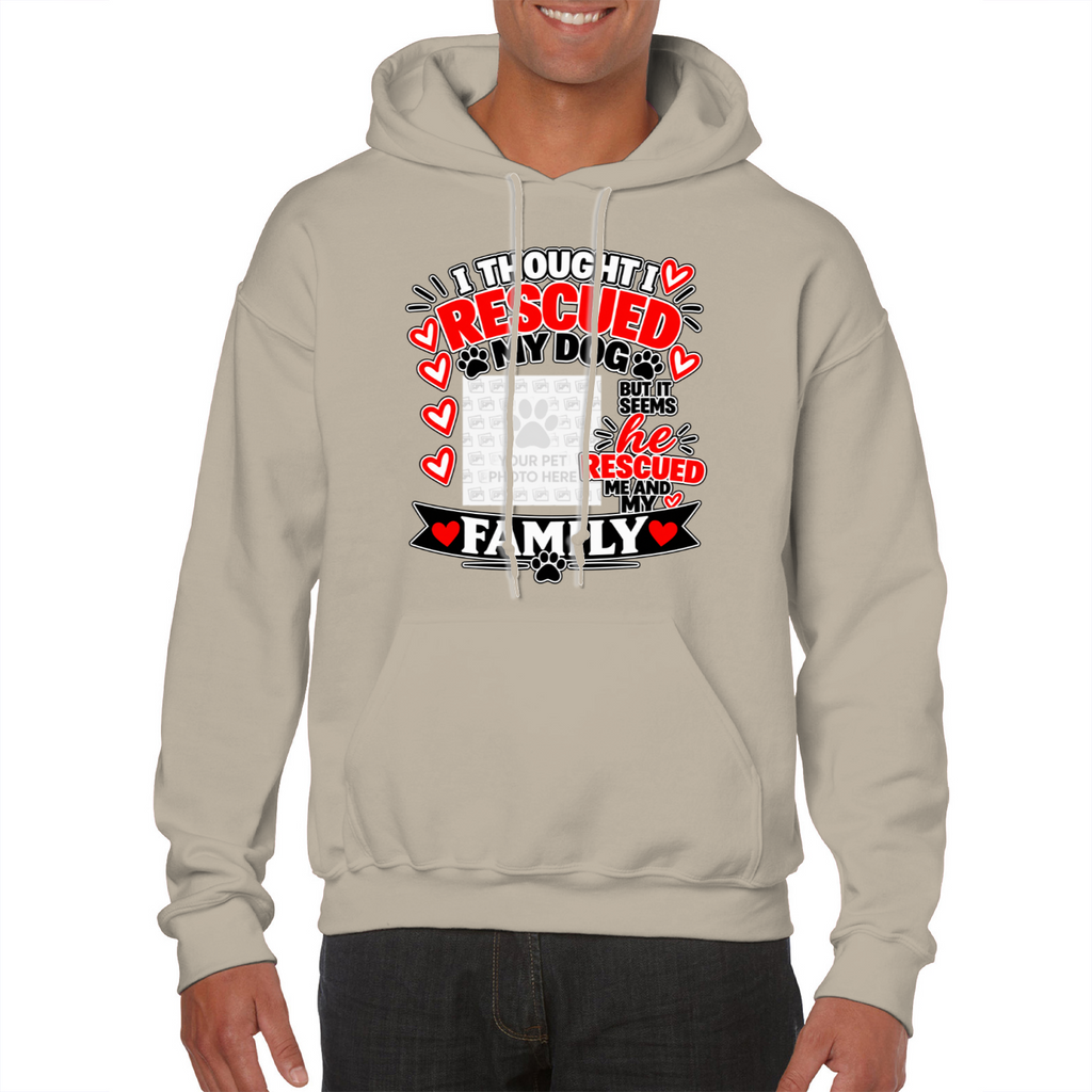 Personalised I Thought I Rescued My Dog – He Hoodie – Custom Dog Photo & Name