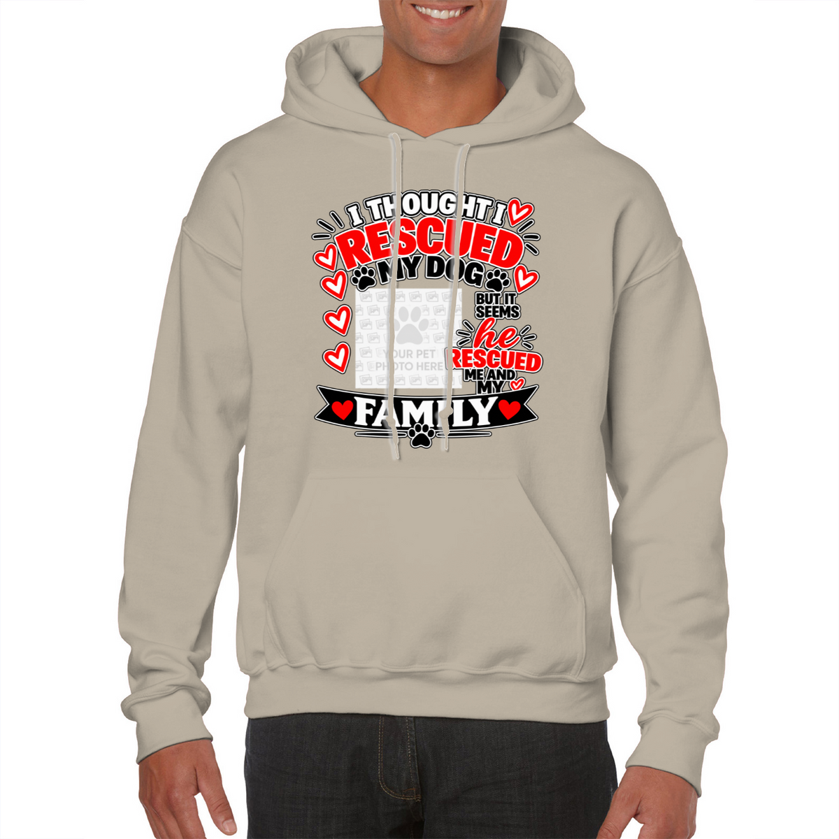 Personalised I Thought I Rescued My Dog – He Hoodie – Custom Dog Photo & Name