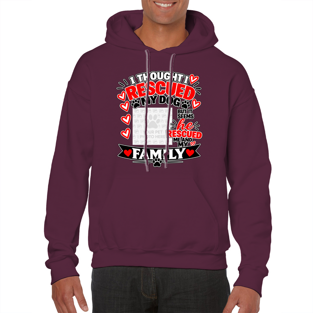 Personalised I Thought I Rescued My Dog – He Hoodie – Custom Dog Photo & Name