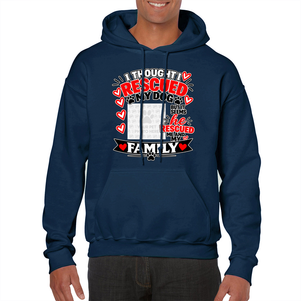 Personalised I Thought I Rescued My Dog – He Hoodie – Custom Dog Photo & Name