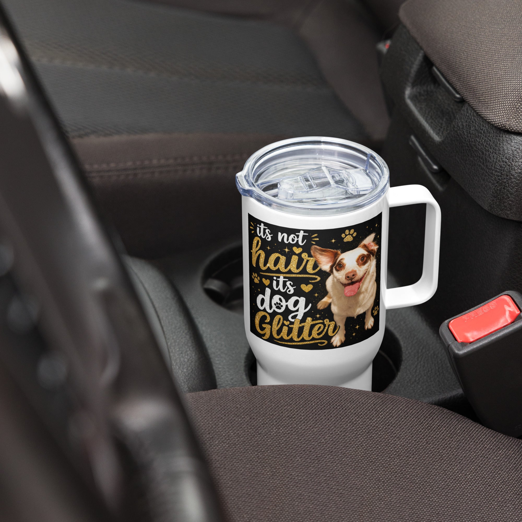Dog Glitter Travel Mug with Handle – Funny Dog Lover Gift
