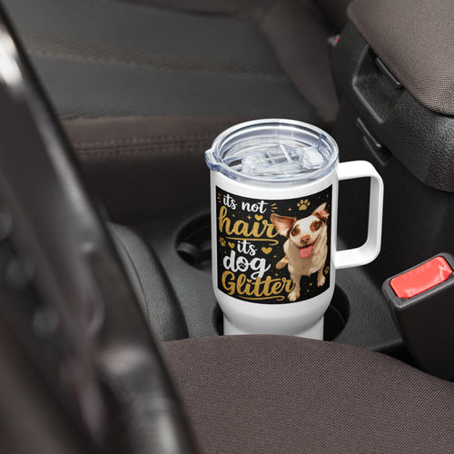 White 25 oz left-side view - Dog Glitter Travel Mug with Handle - Funny Dog Lover