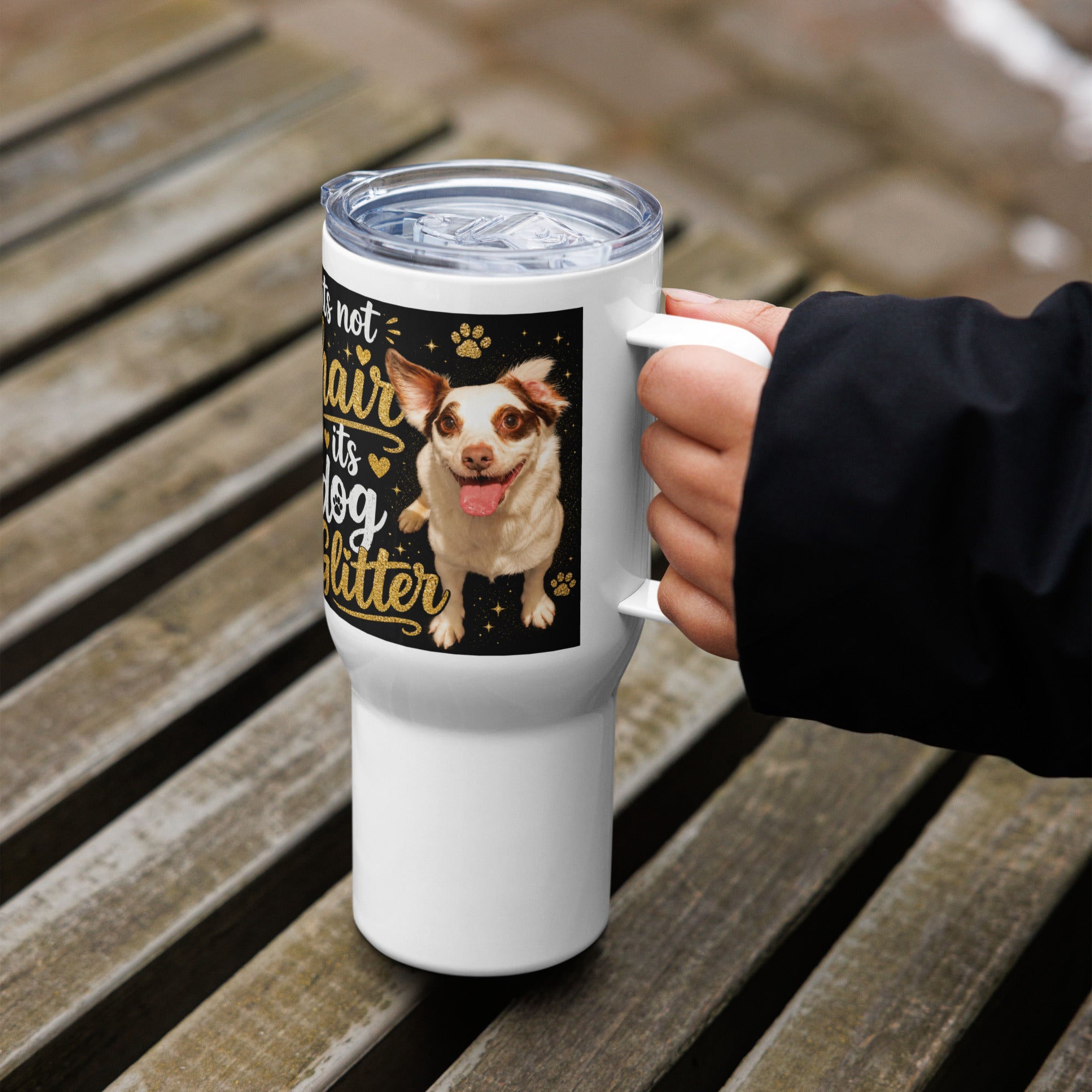 Dog Glitter Travel Mug with Handle – Funny Dog Lover Gift