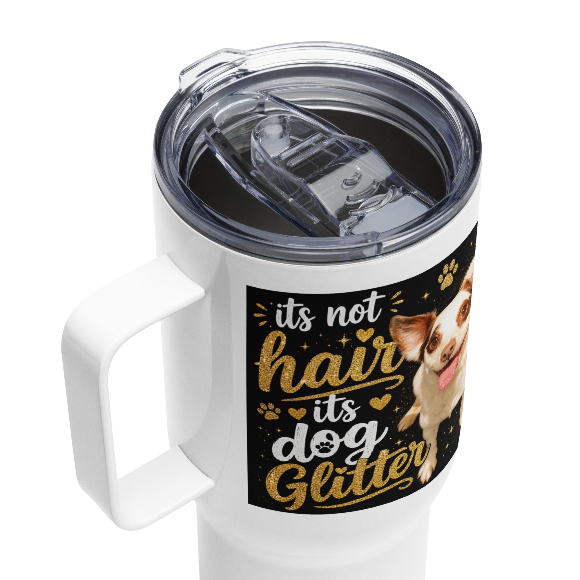 Dog Glitter Travel Mug with Handle – Funny Dog Lover Gift